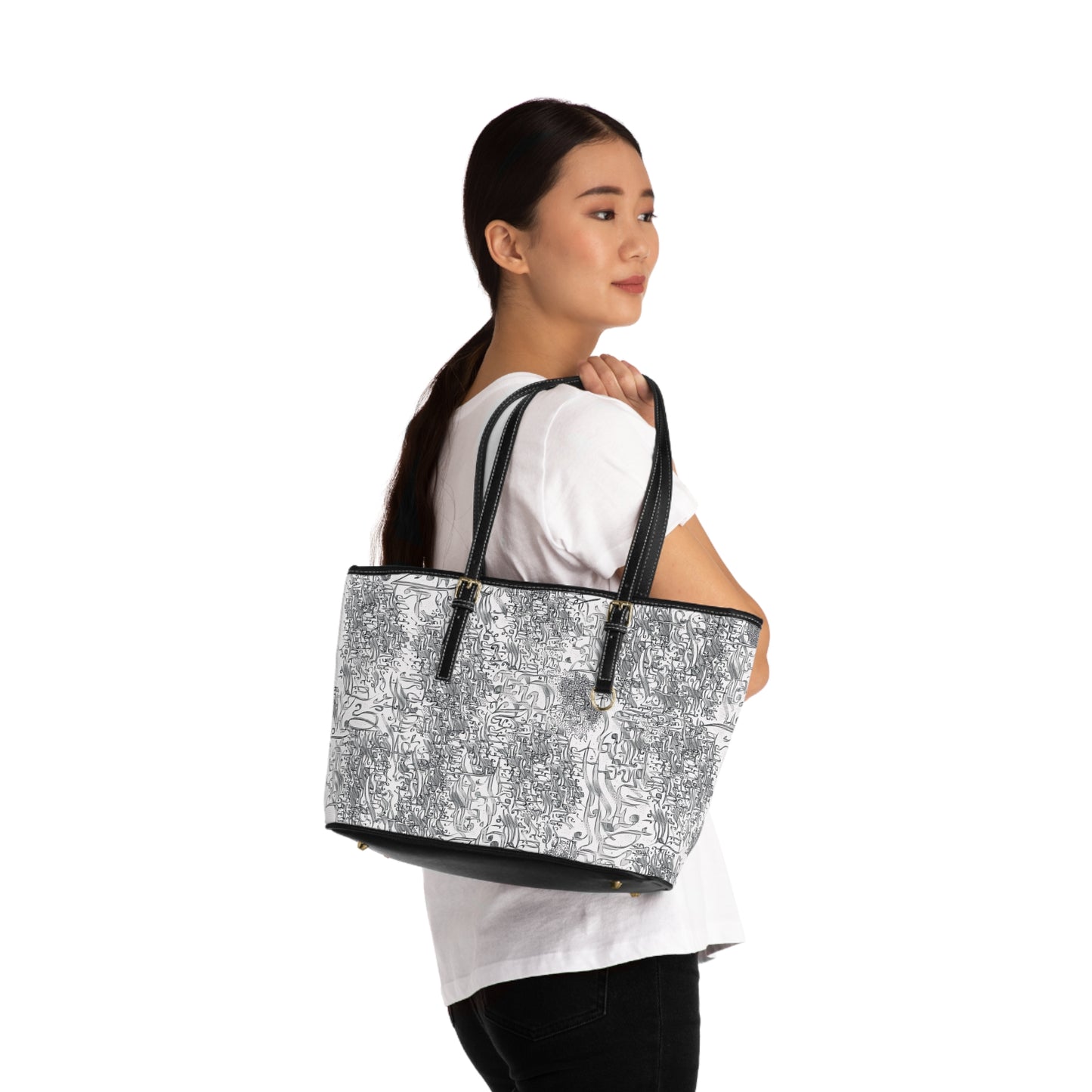 Elegant PU Leather Purse with Artistic Calligraphy Design