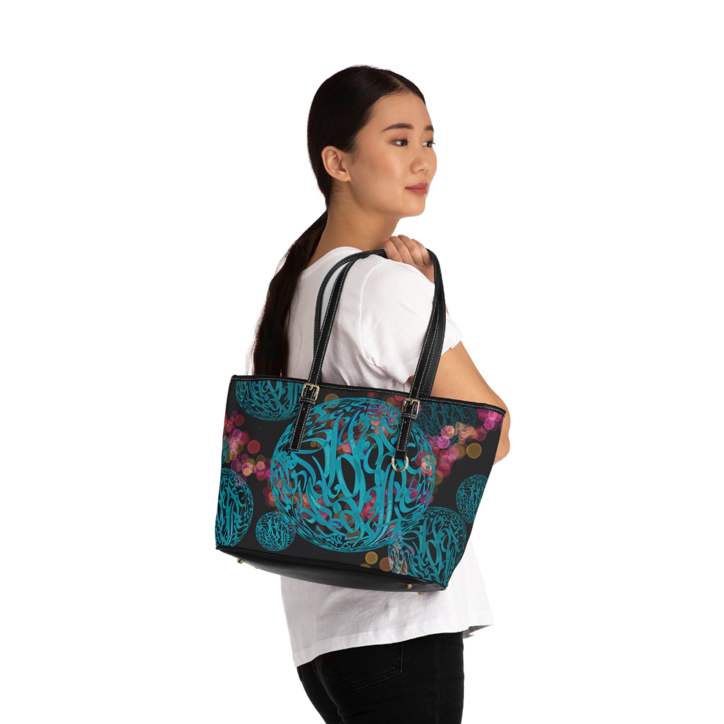Elegant PU Leather Purse with Artistic Calligraphy Design