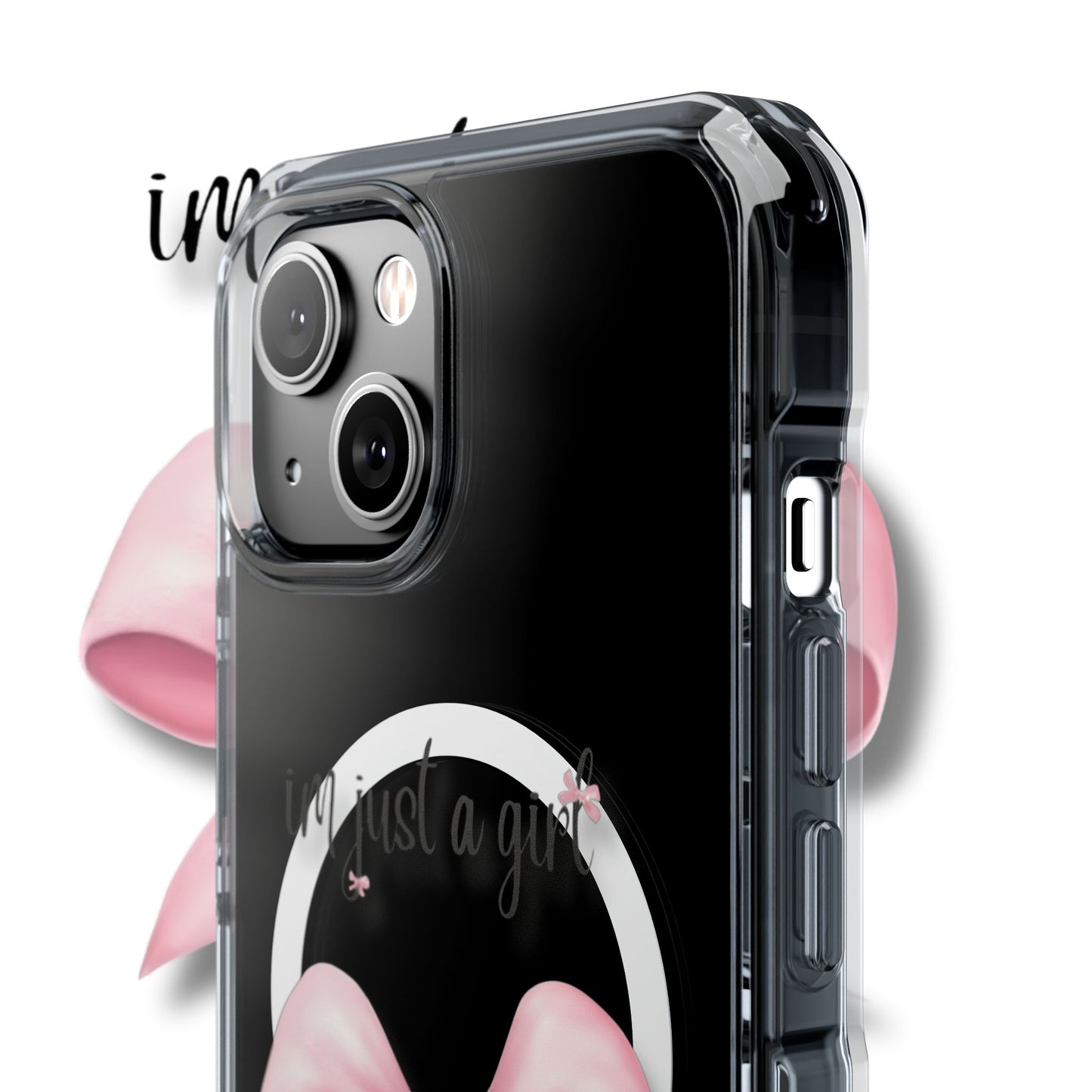 I’m just a girl🎀 Magnetic Clear Impact Cases with Pink Bow Design | Stylish Phone Protection, Gifts for Her, Trendy Accessories, Birthday Gifts, Cute Tech