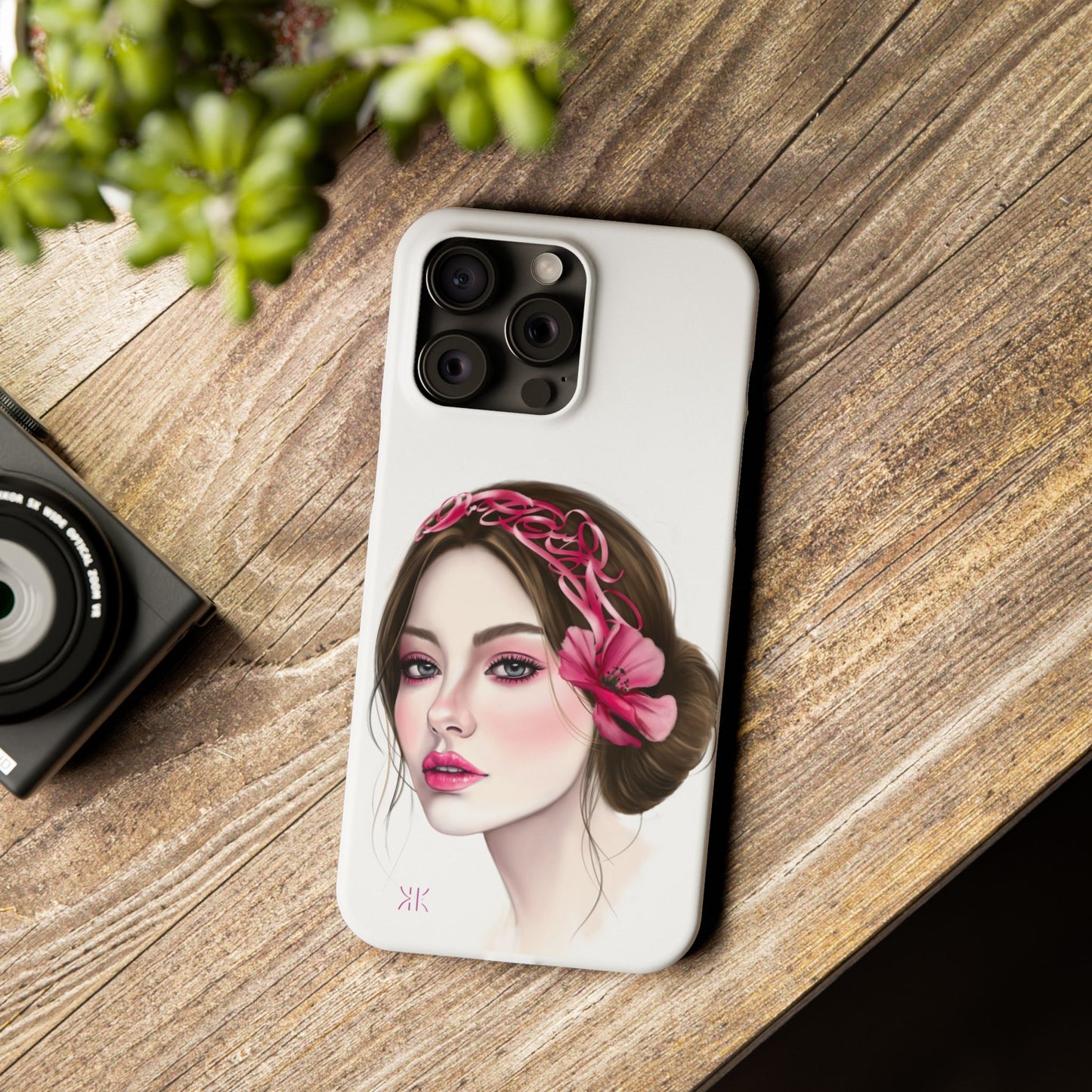 Phone Case - Beautiful Girl Headband Calligraphy Pink