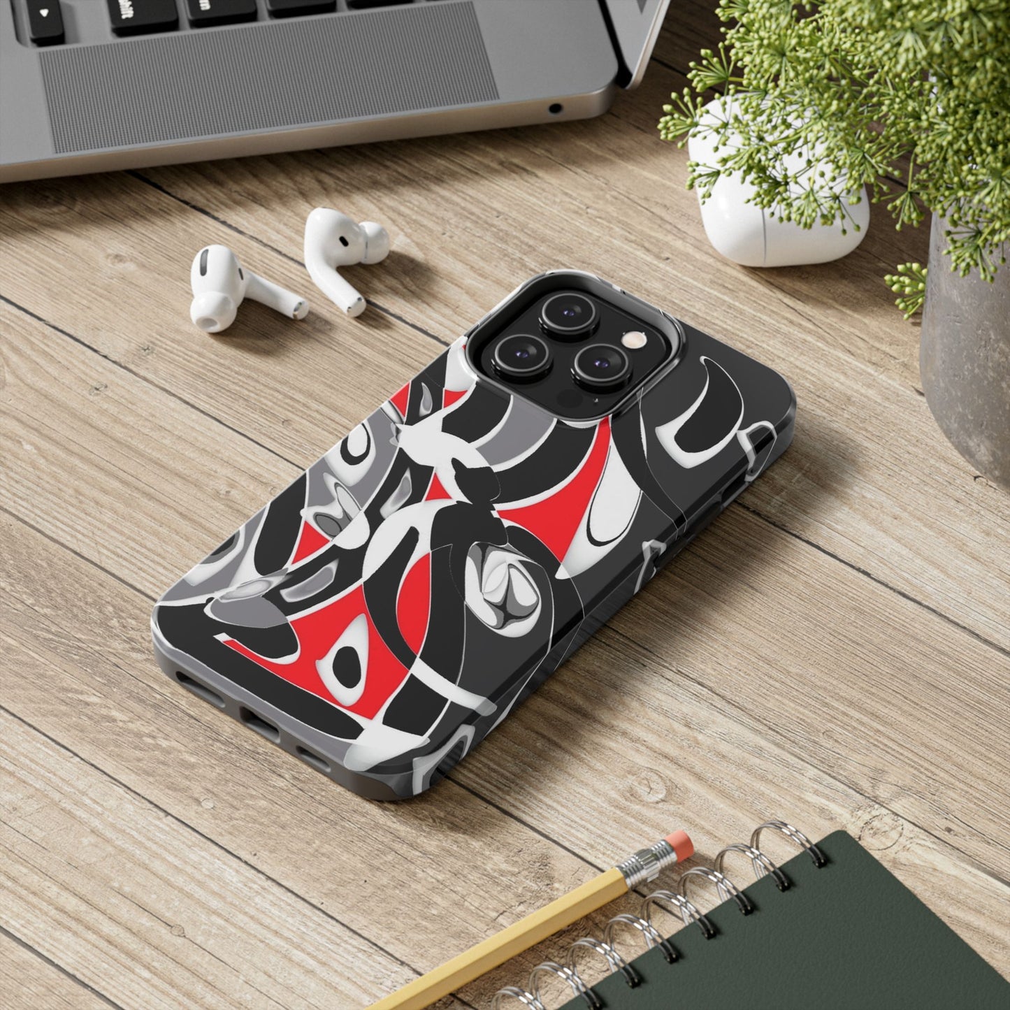 Phone Case - Calligraphy Design in Gray, White, and Red