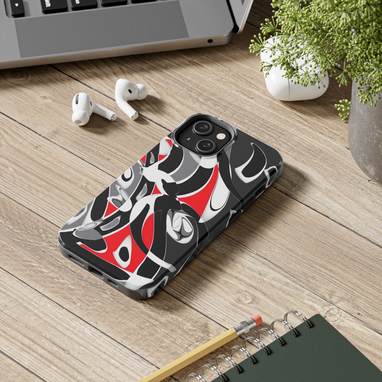 Phone Case - Calligraphy Design in Gray, White, and Red
