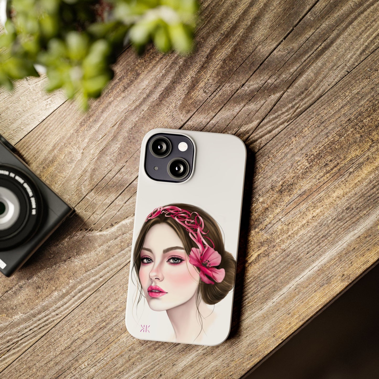 Phone Case - Beautiful Girl Headband Calligraphy Pink