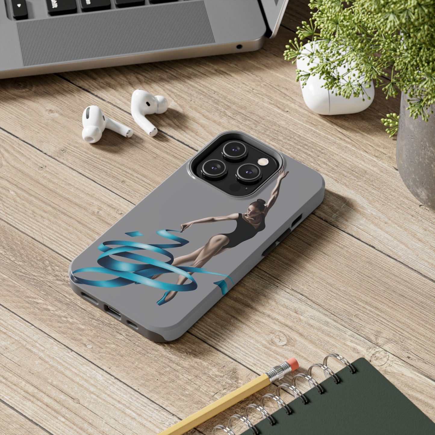 Phone Case - Ballerina with Blue Ribbon Persian Calligraphy Design in Grey