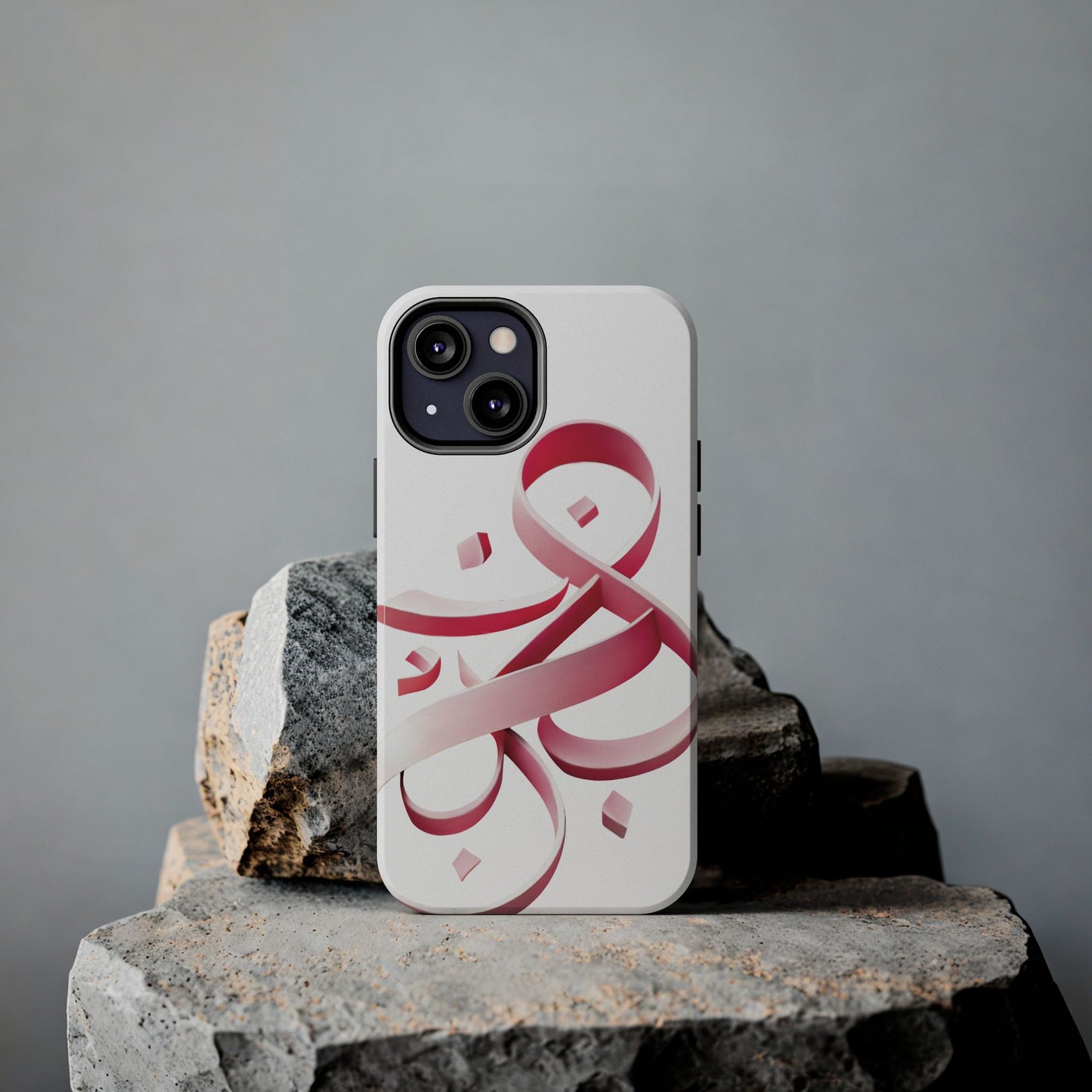 Phone Case - Persian Calligraphy Inspired Pink Ribbon Design, Unique and Elegant Gift