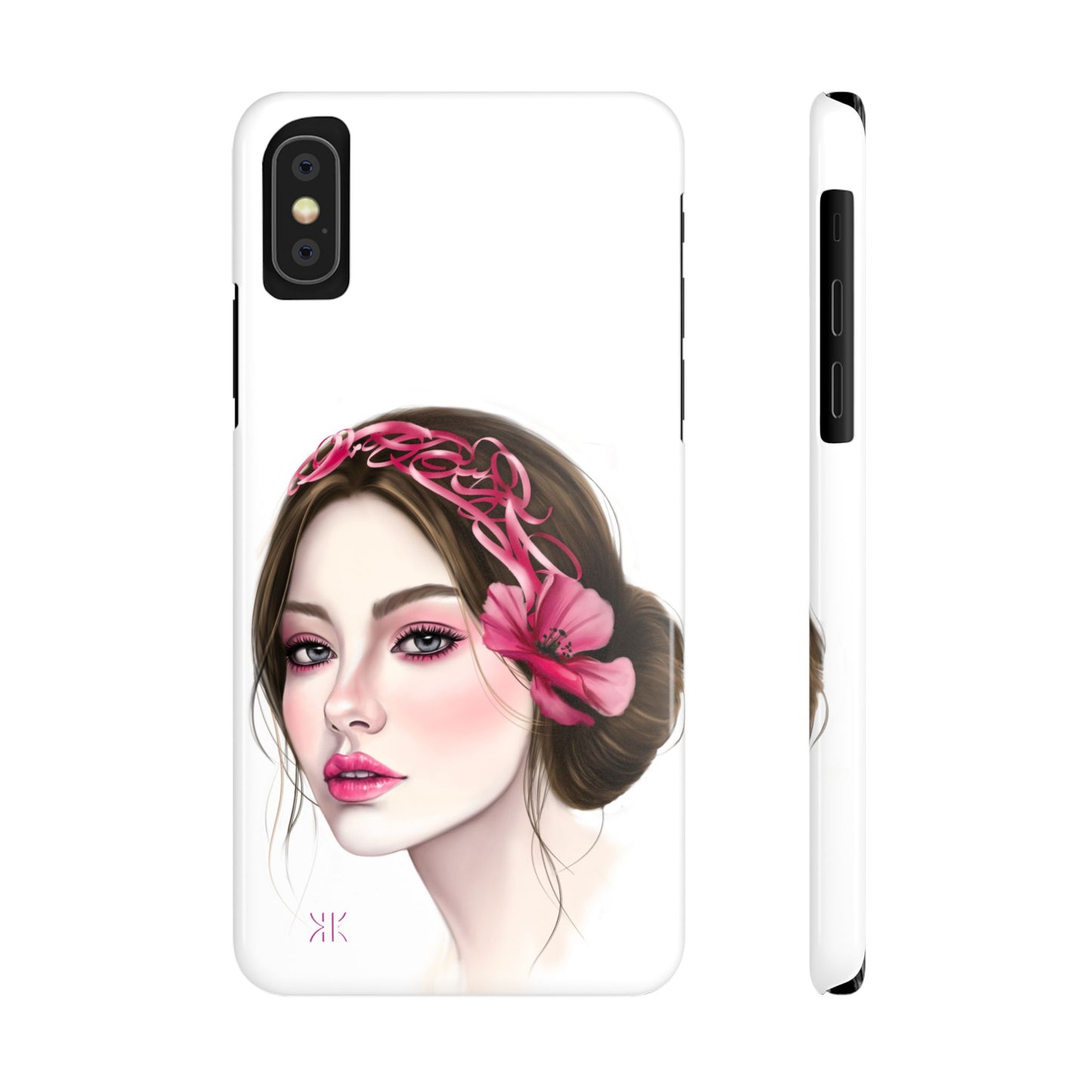 Phone Case - Beautiful Girl Headband Calligraphy Pink