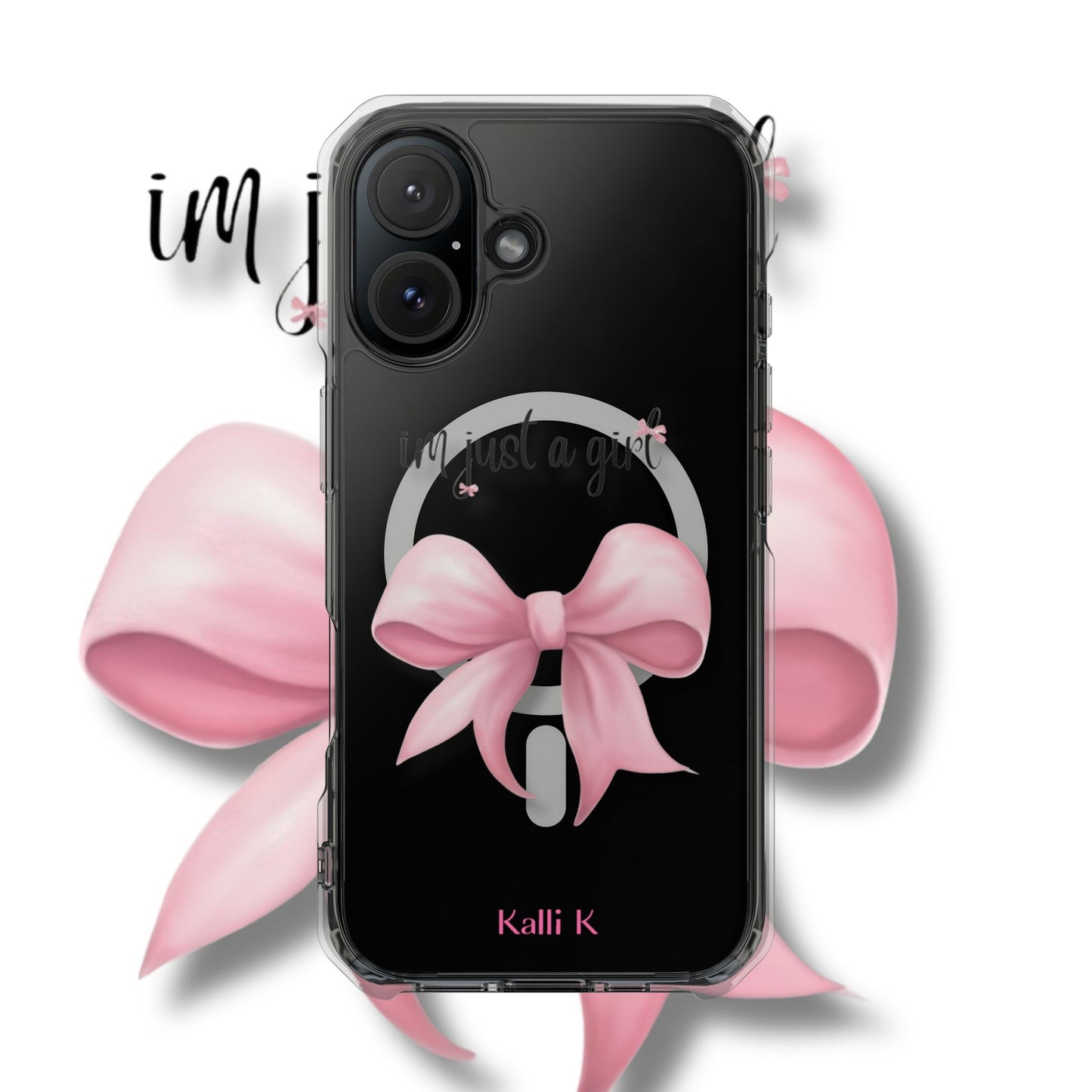 I’m just a girl🎀 Magnetic Clear Impact Cases with Pink Bow Design | Stylish Phone Protection, Gifts for Her, Trendy Accessories, Birthday Gifts, Cute Tech