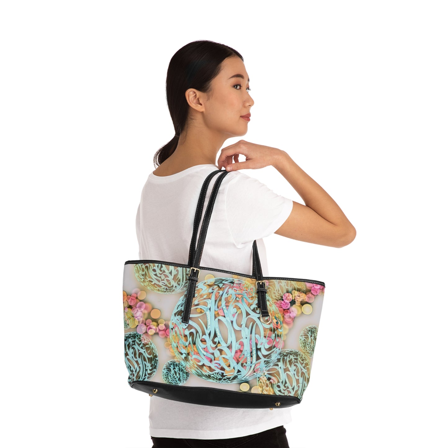 Elegant PU Leather Purse with Artistic Calligraphy Design