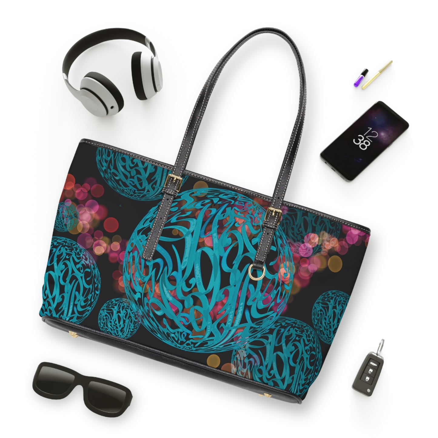 Elegant P U Leather Purse with Artistic Persian Calligraphy Design