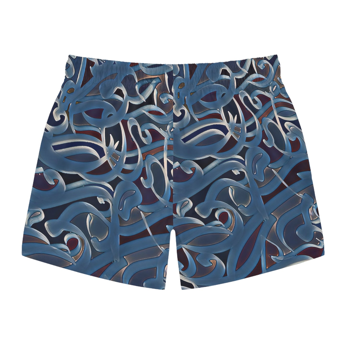 Artistic Swim Trunks - Unique Blue Wave Design for Beach Days