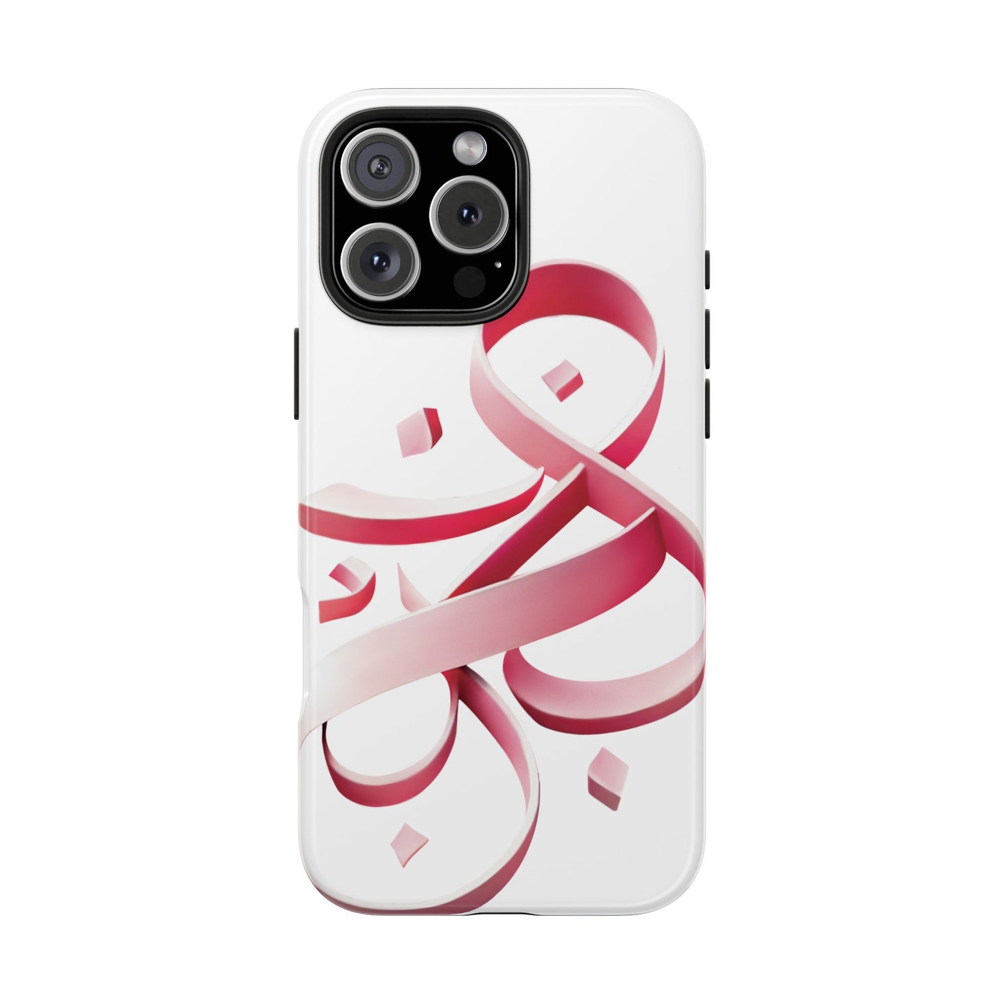 Phone Case - Persian Calligraphy Inspired Pink Ribbon Design, Unique and Elegant Gift