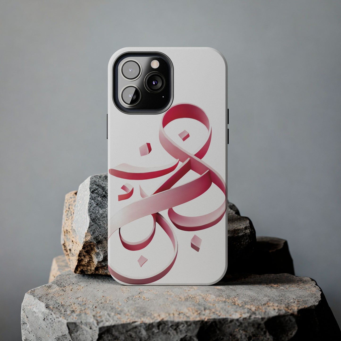 Phone Case - Persian Calligraphy Inspired Pink Ribbon Design, Unique and Elegant Gift